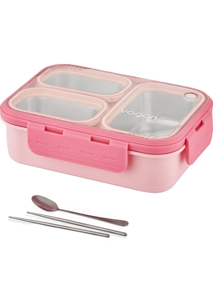 Lunch Box 620 ml Tek Kat Üç Bölmeli Metal Kaşıklı Yeni Nesil Sefer TASI-FFLBOX7097