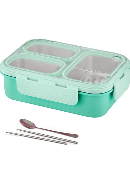 Lunch Box 620 ml Tek Kat Üç Bölmeli Metal Kaşıklı Yeni Nesil Sefer TASI-FFLBOX7097