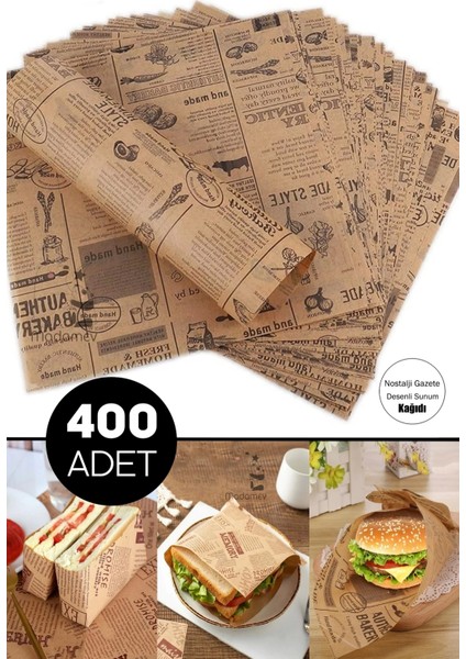 400LÜ Breakfast Desenli Yağlı Kağıt Vintage Gazete Desen Aparatif Kağıdı Mutfak Servis Sunum Kağıdı