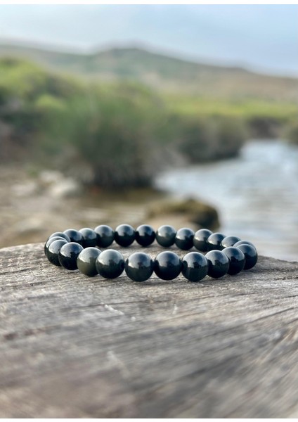Doğaltaş 8 mm Obsidyen Taşı Bileklik Aa Kalite