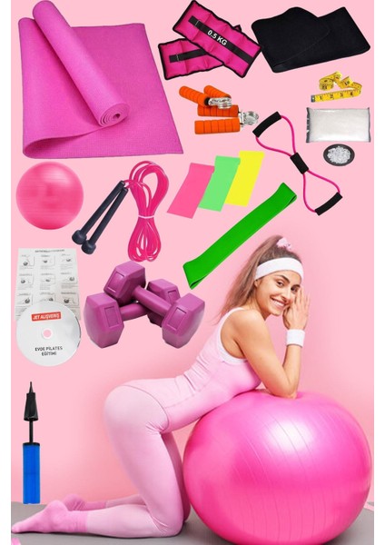 Tekno Trust Turuncu 20 Li Evde Pilates Seti Full Plates Aerobik Minderi Topu Dambıl 3 Lü Jimnastik Lastiği Band