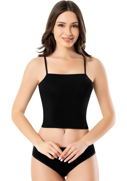 Siyah Ip Askılı Yarım Atlet Crop Atlet 6377