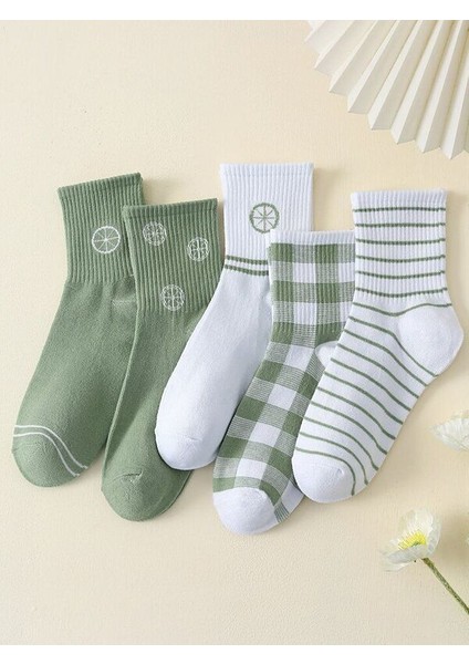 Sky Socks 5'li Ekonomik Paket Yeşil Limon Desenli  Kokulu Tenis Kolej Çorap Seti