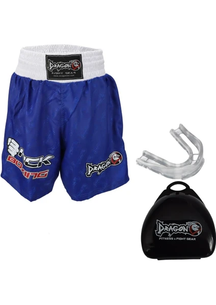 Dragon Do Dragondo KF1003 Mavi Kick Boks Şort ve Profesyonel Dişlik Kick Boxing Şort Seti