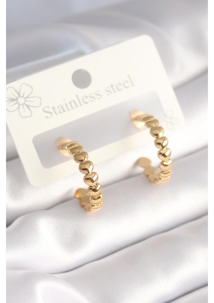 E-Bijuteri Çelik Gold Renk Kalp Model Halka Kadın Küpe