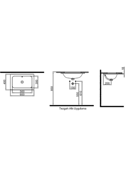 Idea 2.0 60X40 cm Tezgah Altı Lavabo