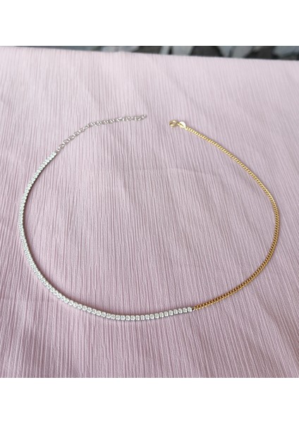 Yarısı Suyolu Yarısı Gurmet Zincir Çift Renkli Choker Gümüş Kolye fiyatları