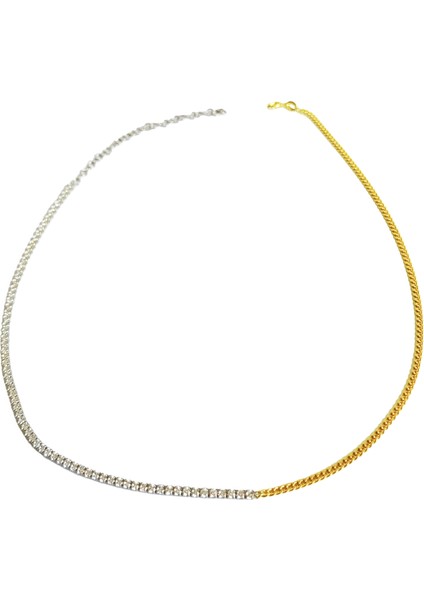 Yarısı Suyolu Yarısı Gurmet Zincir Çift Renkli Choker Gümüş Kolye modelleri