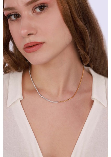 Yarısı Suyolu Yarısı Gurmet Zincir Çift Renkli Choker Gümüş Kolye indirimleri
