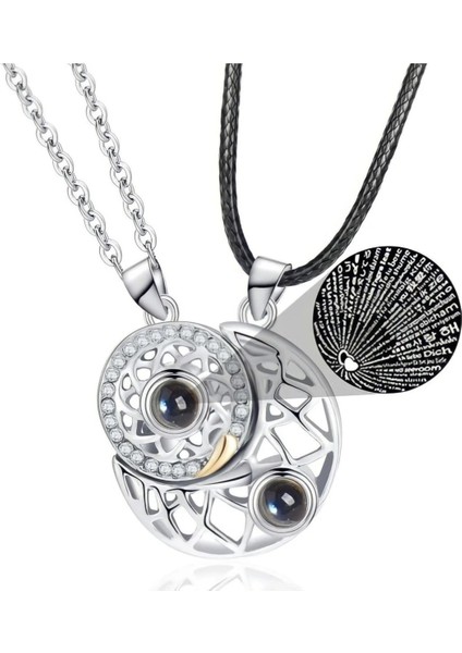 2 Adet Sevgili Kolyesi Mıknatıslı 100 Dilde Seni Seviyorum Projeksiyon Çift Kolyesi