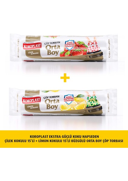 Koku Haps. Çilek Büzg Orta Çöp 15LI+LIMON Çöp 15L fiyatları