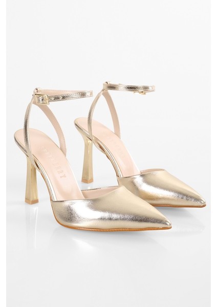 Kadın Martini Altın Parlak Kemerli Bilek Bağlı Stiletto modelleri