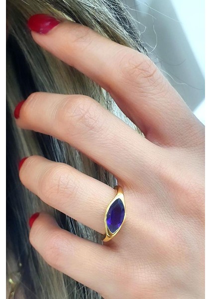 Ametist Taşlı 925AYAR Gümüş Üzerine Altın Kaplama Tasarım Doğal Taş Yüzük fiyatları