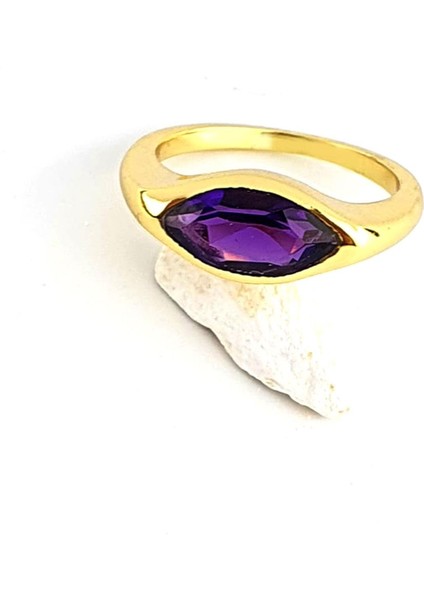Ametist Taşlı 925AYAR Gümüş Üzerine Altın Kaplama Tasarım Doğal Taş Yüzük modelleri
