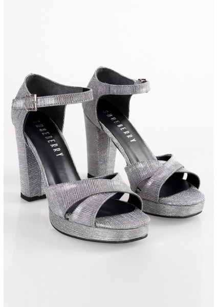 Kadın Giselle Platin Simli Platform Topuklu Ayakkabı