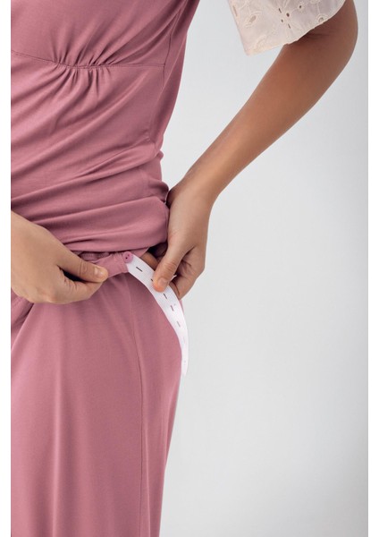 Dantelli Düğmeli Kısa Kollu Esnek Viskon Hamile Pijama Takımı 16206 fırsatları