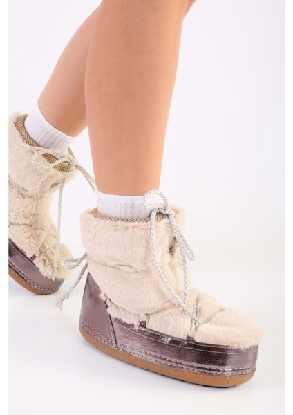 Kadın Snowie Bej Içi Tüylü Kalın Taban Kar Botu fırsatları