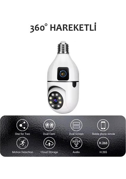 Çift Kameralı Full Hd Ampule Takılabilir Kablosuz Uzaktan Izleme Wifi Güvenlik Kamerası