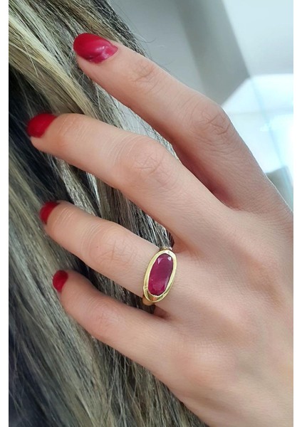 Kök Yakut Taşlı 925AYAR Gümüş Üzerine Altın Kaplama Tasarım Doğal Taş Yüzük