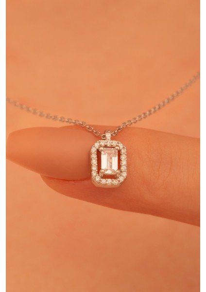 Baget Taşlı Kadın Gümüş Kolye Zincir