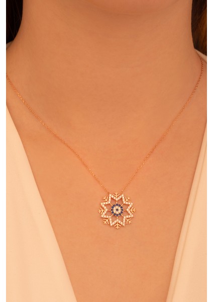 Zirkon Taşlı Nazarlıklı Kar Tanesi Model Kadın Gümüş Kolye Gklkrtnsım1-Ros fiyatları