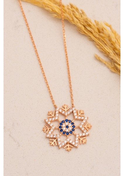 Zirkon Taşlı Nazarlıklı Kar Tanesi Model Kadın Gümüş Kolye Gklkrtnsım1-Ros modelleri