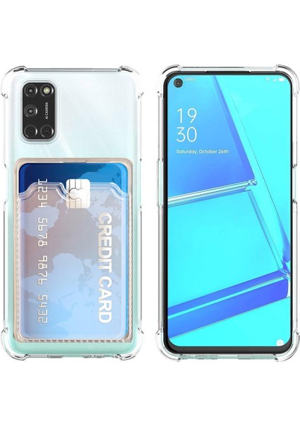 Oppo A52 Kamera Korumalı Kartlıklı Setra Şeffaf Silikon Kılıf