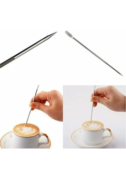 Latte Art Kalemi ve Pipetli Latte Kaşığı Seti 6lı Pipetli Kokteyl Bar Kaşığı ve Temizleme Fırçası