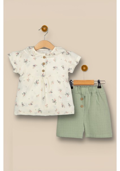 Minik Çiçek Desenli Kız Bebek Müslin takım - Yeşil fiyatları