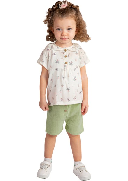 Minik Çiçek Desenli Kız Bebek Müslin takım - Yeşil modelleri