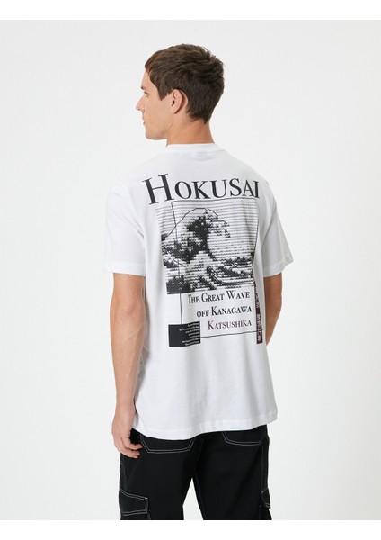 Hokusai Tişört Lisanslı Arkası Baskılı Kısa Kollu Bisiklet Yaka Pamuklu