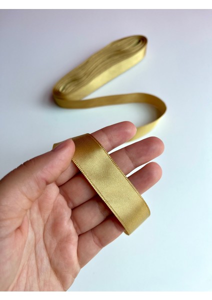 Mom Yoyu 10 Metre Gold Saten Kurdele 20 mm Kalınlık Geniş Ekstra  Kurdele