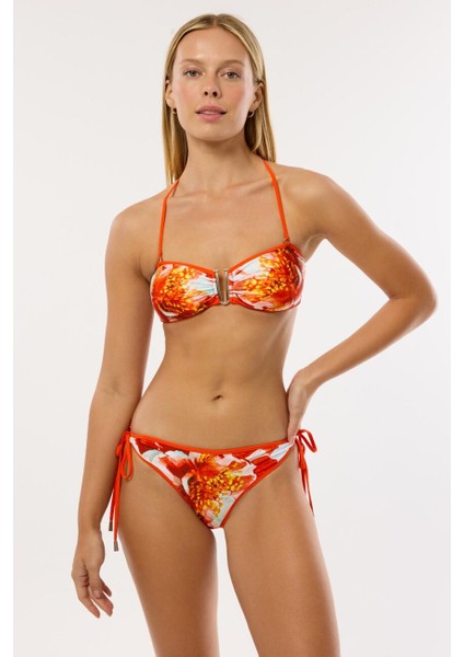 4638 Koral Desenli Straplez Bikini Takımı