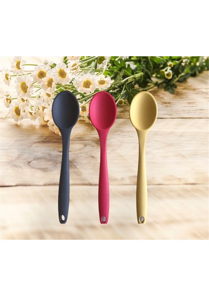 Bybirgül Büyük Boy Yanmaz Yapışmaz Silikon 3lü Spatula Kaşık Set Antrasit ,kırmızı,sarı Renk 3 Adet