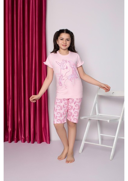 Kız Çocuk Unicorn Baskılı Şortlu  Pijama Takıımı 26712671