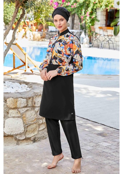 Paraşüt Tam Kapalı Tesettür Mayo Suzette 8283 Siyah