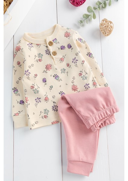 Çiçek Desenli Kız Bebek Pijama Takımı 2'li Bebek Takım