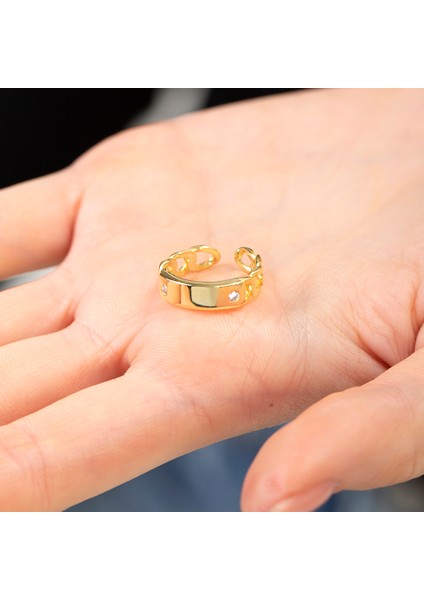 Zirkon Taşlı Zincir Tasarım Gold Renk Free Size Kişiye Özel Isim Harf Yazılı 925 Ayar Gümüş Kadın Yüzük fiyatları