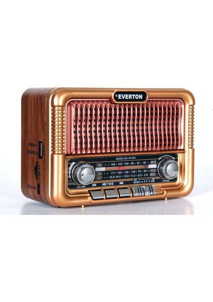 RT-651 Hem Solar Hem Şarjlı Nostaljik Fm Radyo - Bluetooth Hoparlör - Değiştirilebilir Batarya Özelliği - Güneş Enerjili Radyo