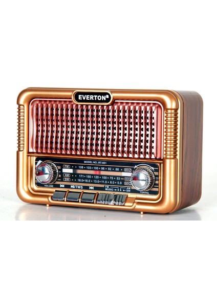 RT-651 Hem Solar Hem Şarjlı Nostaljik Fm Radyo - Bluetooth Hoparlör - Değiştirilebilir Batarya Özelliği - Güneş Enerjili Radyo