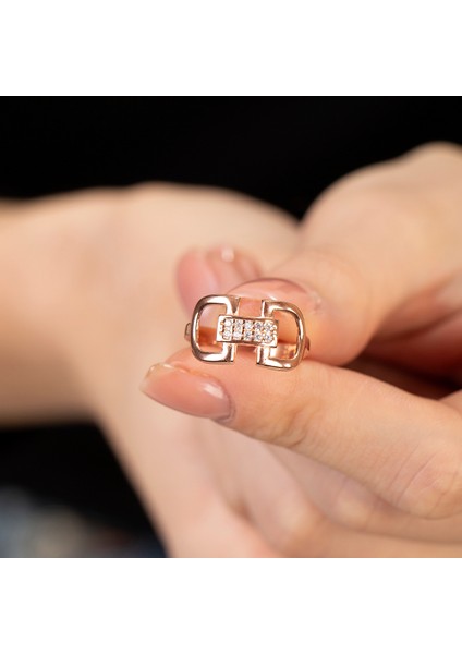 Zirkon Taşlı Belt Tasarım Rose Renk Free Size 925 Ayar Gümüş Kadın Yüzük fiyatları