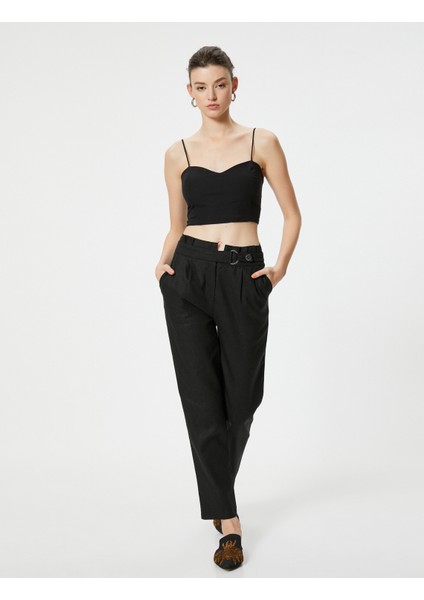 Askılı Crop Üst Kalp Yaka Pamuklu Slim Fit