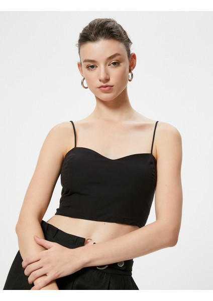 Askılı Crop Üst Kalp Yaka Pamuklu Slim Fit