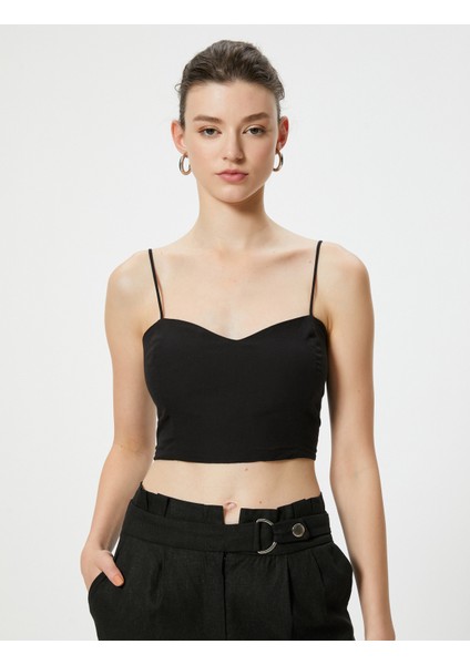 Askılı Crop Üst Kalp Yaka Pamuklu Slim Fit