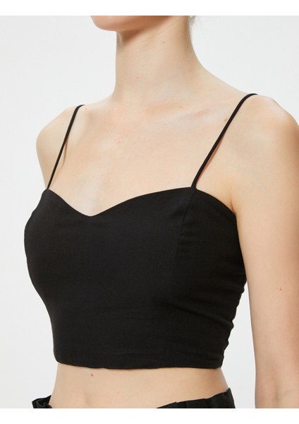 Askılı Crop Üst Kalp Yaka Pamuklu Slim Fit
