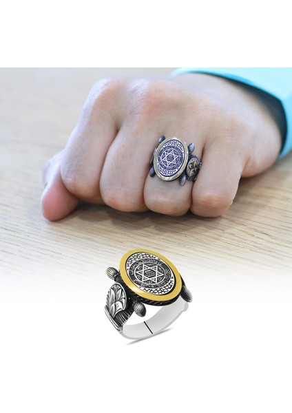 Oval Otantik Tasarım Mühr-I Süleyman Işlemeli 925 Ayar Gümüş Erkek Yüzük