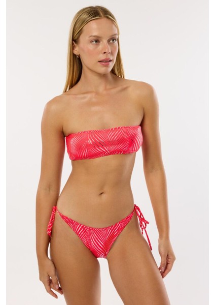 4644 Neon Kırmızı Straplez Bikini Takımı