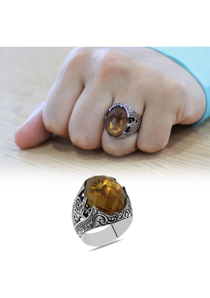 Faset Zultanit Taşlı Selçuklu Kartalı Işlemeli 925 Ayar Gümüş Erkek Yüzük fiyatları