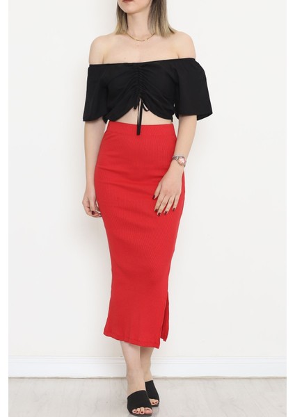 Asansörlü Crop Bluz Siyah - 18489.1153. fırsatları