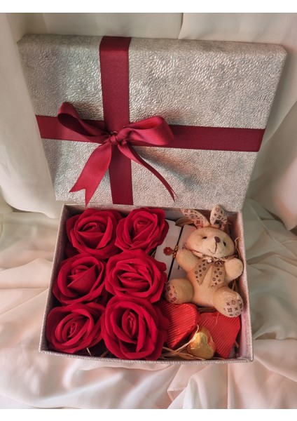 Kırmızı Gül Ayıcık ve Kar Küreli Sevgiliye Hediye Kutusu